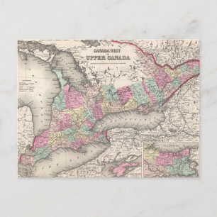 Vintage-Karte von Ontario (1857) Postkarte