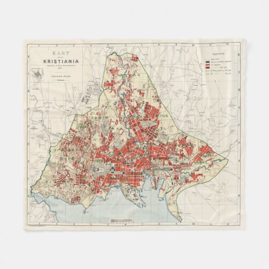 Vintage Karte von Oslo Norwegen (1911) Fleecedecke (Vorderseite (Horizontal))