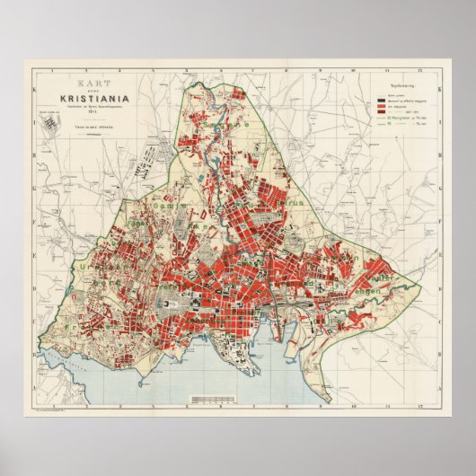 Vintage Karte von Oslo Norwegen (1911) Poster (Vorne)