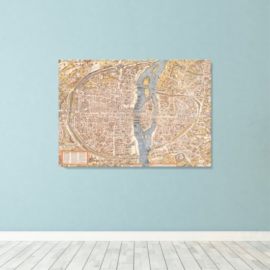 Vintage Karte von Paris (1550) Leinwanddruck (Insitu (Holzboden))