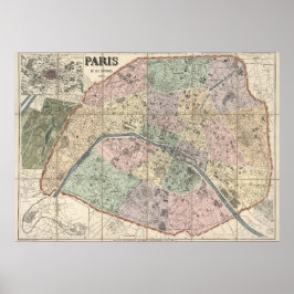 Vintage Karte von Paris (1878) Poster