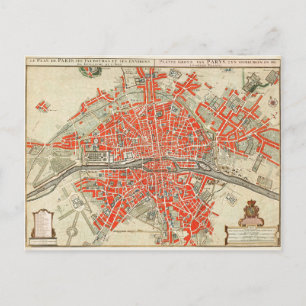 Vintage-Karte von Paris Frankreich (1721–1774) Postkarte