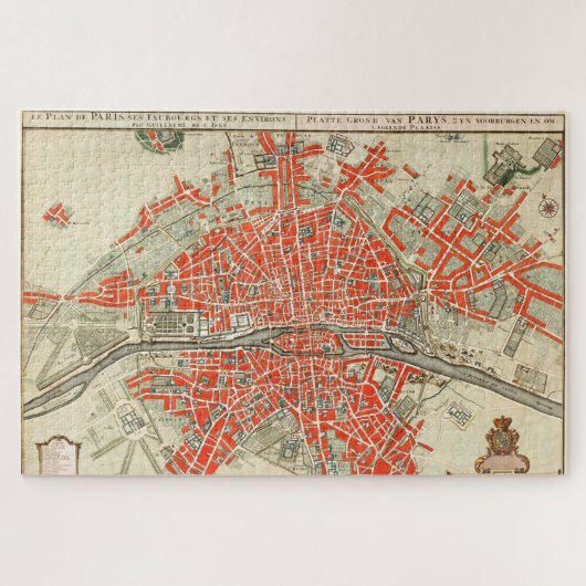 Vintage Karte von Paris Frankreich (1721-1774) Puzzle (Horizontal)