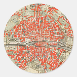 Vintage Karte von Paris Frankreich (1721-1774) Runder Aufkleber