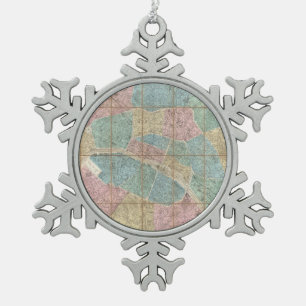 Vintage Karte von Paris Frankreich (1867) Schneeflocken Zinn-Ornament
