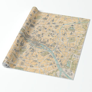 Vintage Karte von Paris Frankreich (1890) Geschenkpapier