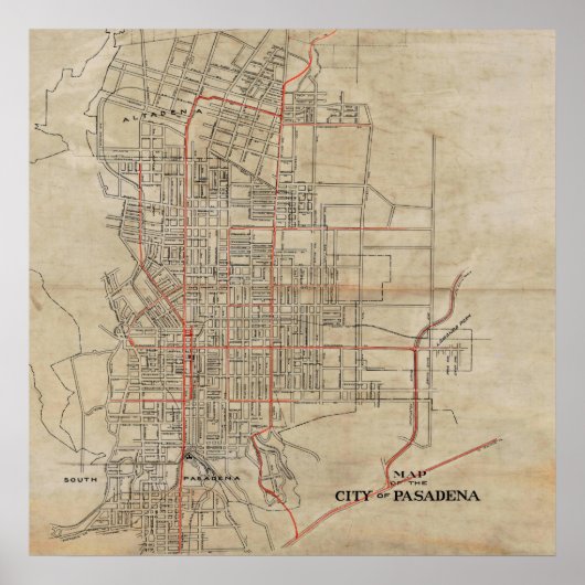 Vintage Karte von Pasadena CA (1922) Poster (Vorne)