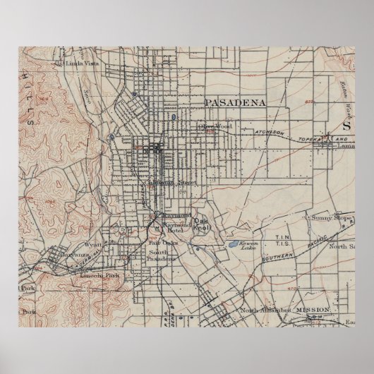 Vintage Karte von Pasadena California (1894) Poster (Vorne)
