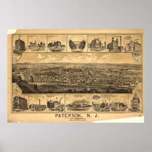 Vintage Karte von Paterson NJ (1880) Poster
