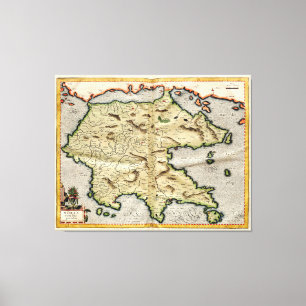 Vintage Karte von Peloponnes (1596) Leinwanddruck