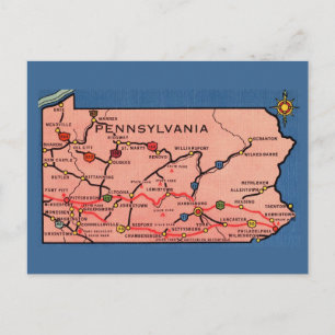Vintage-Karte von Pennsylvania  Postkarte