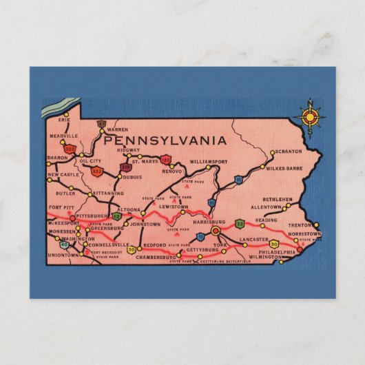 Vintage-Karte von Pennsylvania Postkarte (Vorderseite)