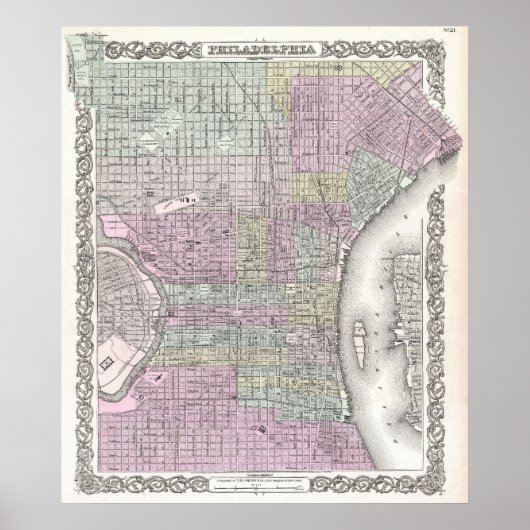 Vintage Karte von Philadelphia (1855) Poster (Vorne)