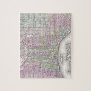 Vintage Karte von Philadelphia (1855) Puzzle