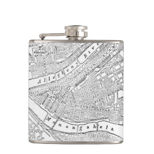 Vintage Karte von Pittsburgh (1885) Flachmann