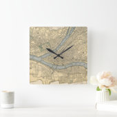 Vintage Karte von Pittsburgh PA (1891) Quadratische Wanduhr (Zuhause)