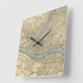 Vintage Karte von Pittsburgh PA (1891) Quadratische Wanduhr (Winkel)