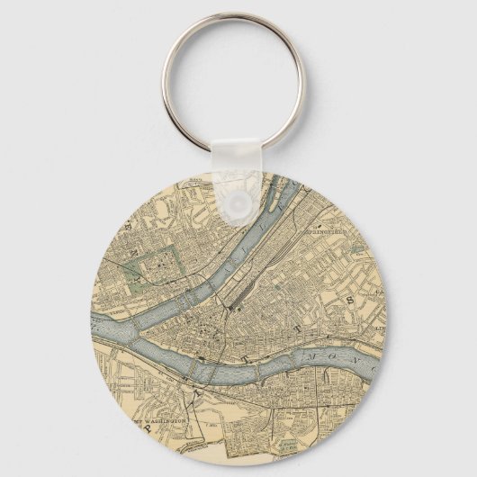 Vintage Karte von Pittsburgh PA (1891) Schlüsselanhänger (Vorderseite)