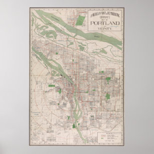 Vintage Karte von Portland Oregon (1912) Poster