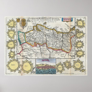Vintage Karte von Portugal (1747) Poster