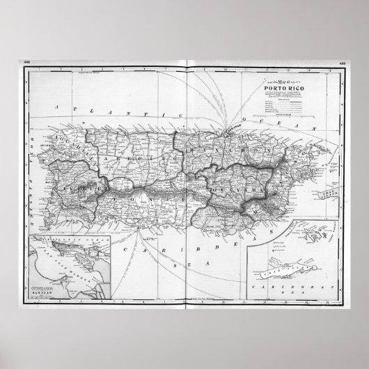 Vintage Karte von Puerto Rico (1901) BW Poster (Vorne)