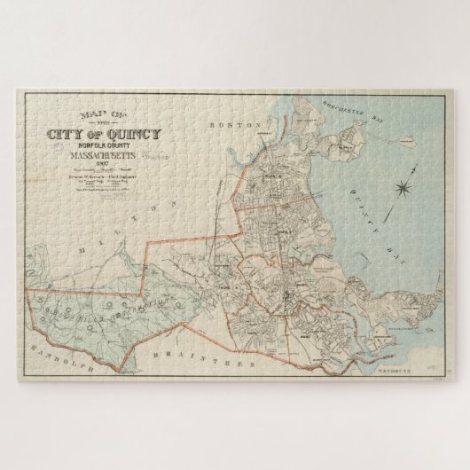 Vintage Karte von Quincy MA (1907) Puzzle (Horizontal)