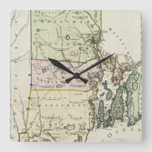 Vintage Karte von Rhode Island (1797) Quadratische Wanduhr