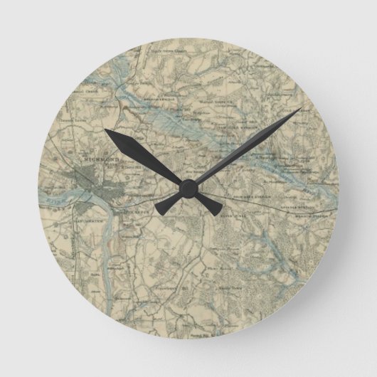 Vintage Karte von Richmond Virginia (1864) Runde Wanduhr (Vorderseite)