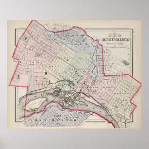 Vintage Karte von Richmond Virginia (1884) Poster