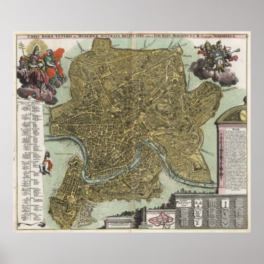 Vintage Karte von Rom Italien (1716) Poster (Vorne)