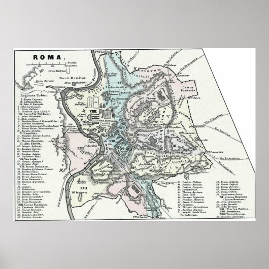 Vintage Karte von Rom Italien (1862) Poster (Vorne)