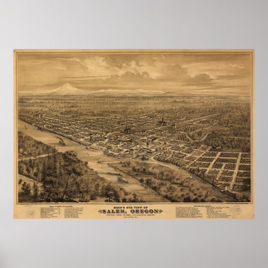Vintage Karte von Salem Oregon (1876) Poster (Vorne)