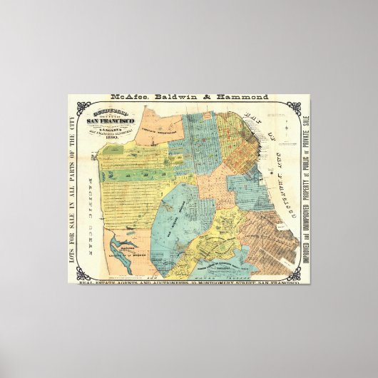 Vintage Karte von San Francisco (1890) Leinwanddruck (Vorderseite)