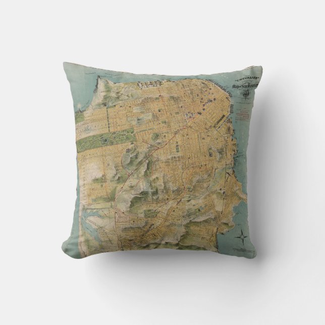 Vintage Karte von San Francisco (1915) Kissen (Vorderseite)