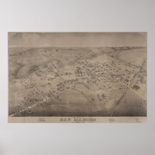 Vintage Karte von San Marcos Texas (1881) Poster (Vorne)