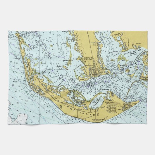 Vintage Karte von Sanibel Insel, Florida Küchentuch (Horizontal)