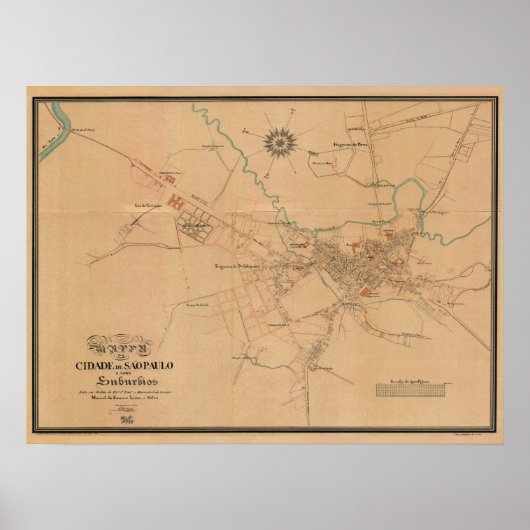 Vintage Karte von Sao Paulo Brasilien (1847) Poster (Vorne)