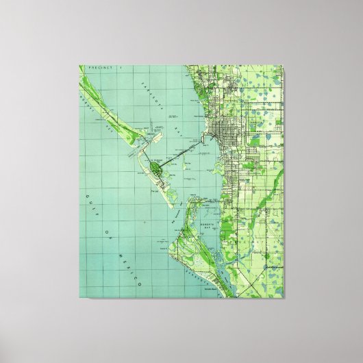 Vintage Karte von Sarasota Florida (1944) Leinwanddruck (Vorderseite)