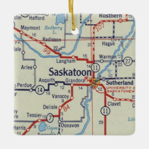 Vintage Karte von Saskatoire Keramikornament