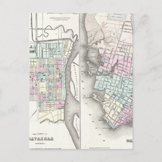 Vintage Karte von Savannah und Charleston (1855) (Vorderseite)