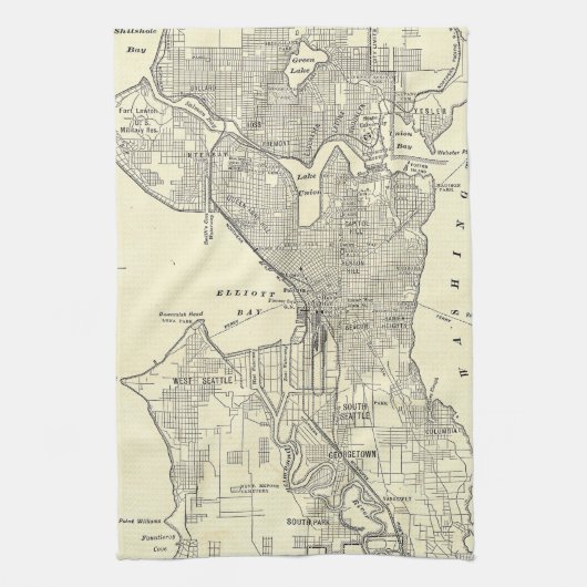 Vintage Karte von Seattle (1914) Geschirrtuch (Vertikal)