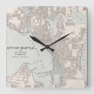 Vintage Karte von Seattle Washington (1901) Quadratische Wanduhr