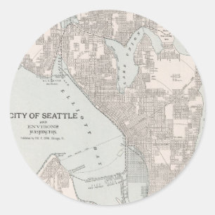 Vintage Karte von Seattle Washington (1901) Runder Aufkleber