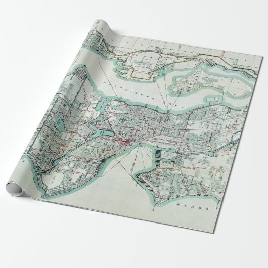 Vintage Karte von Seattle Washington Geschenkpapier (Ungerollt)