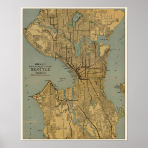 Vintage Karte von Seattle Washington Poster