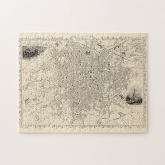 Vintage Karte von Sheffield England (1851) Puzzle (Horizontal)