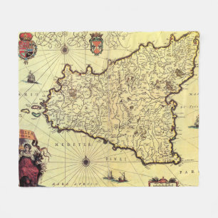 Vintage Karte von Sizilien Italien (1600s) Fleecedecke