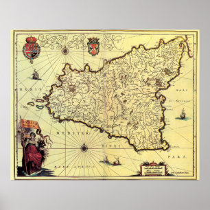 Vintage Karte von Sizilien Italien (1600s) Poster
