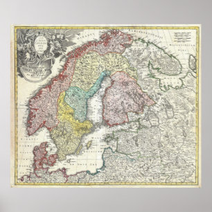 Vintage Karte von Skandinavien (1730) Poster