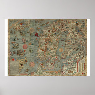 Vintage Karte von Skandinavien Poster